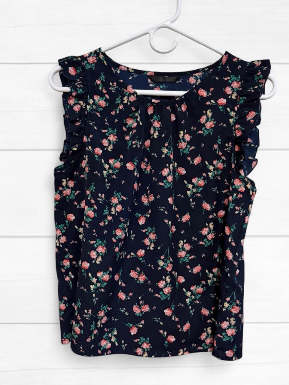 SHEIN Navy Floral Ruffle Sleeve Women's Blouse